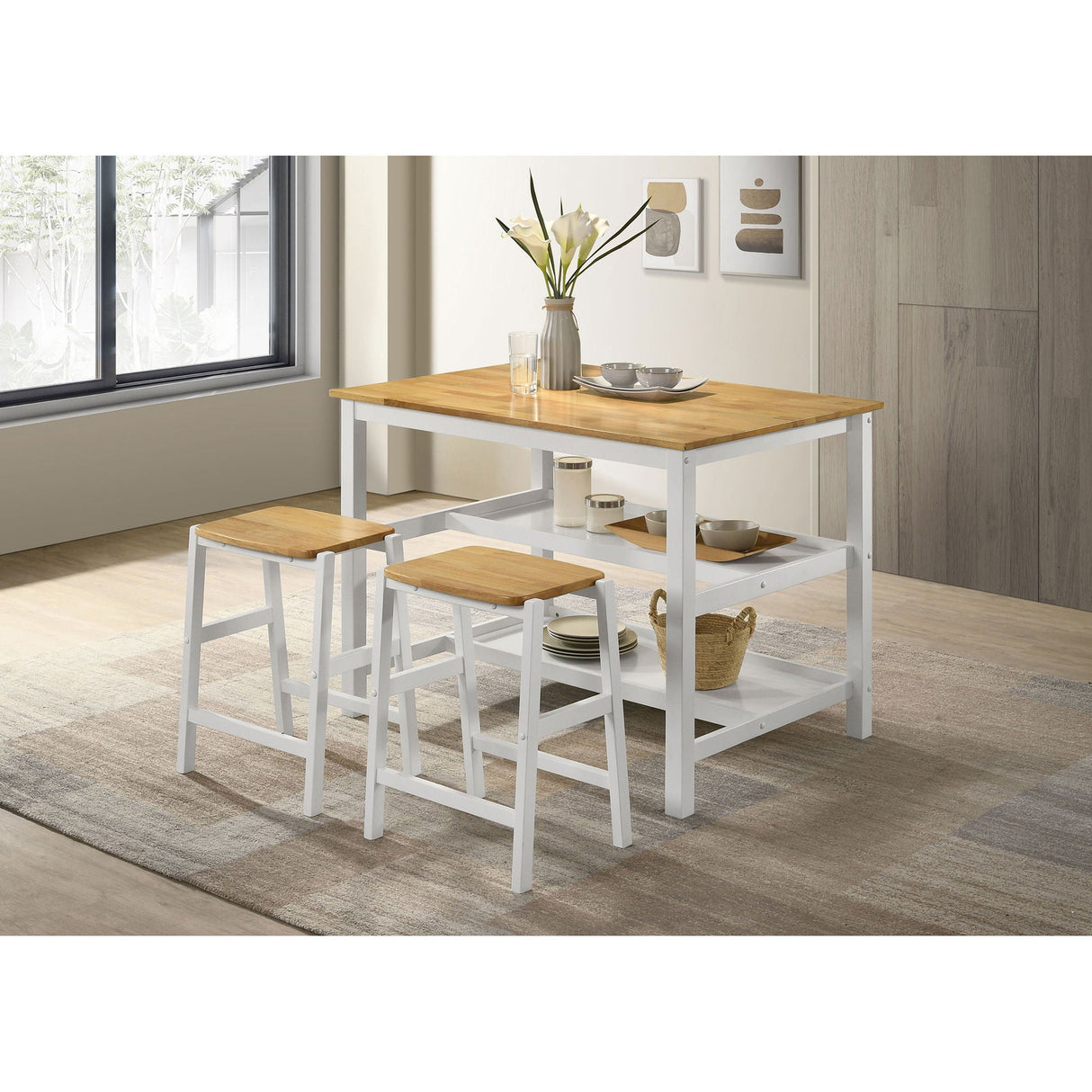 Cowichan - Kitchen Island Counter Table With Pot Rack - White