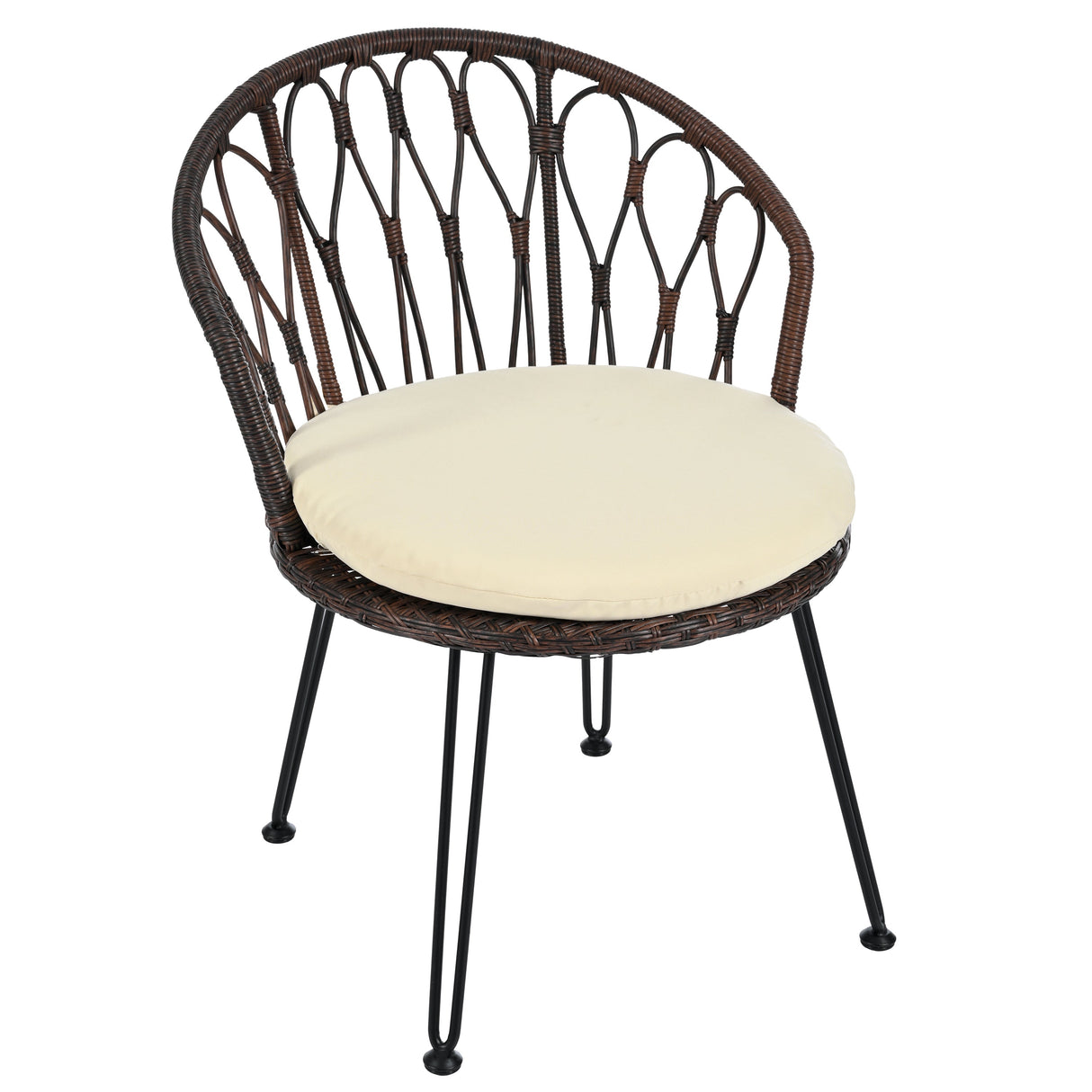 U_STYLE Outdoor Leisure Set, 2 Rattan Single Chairs with Glass Round Table