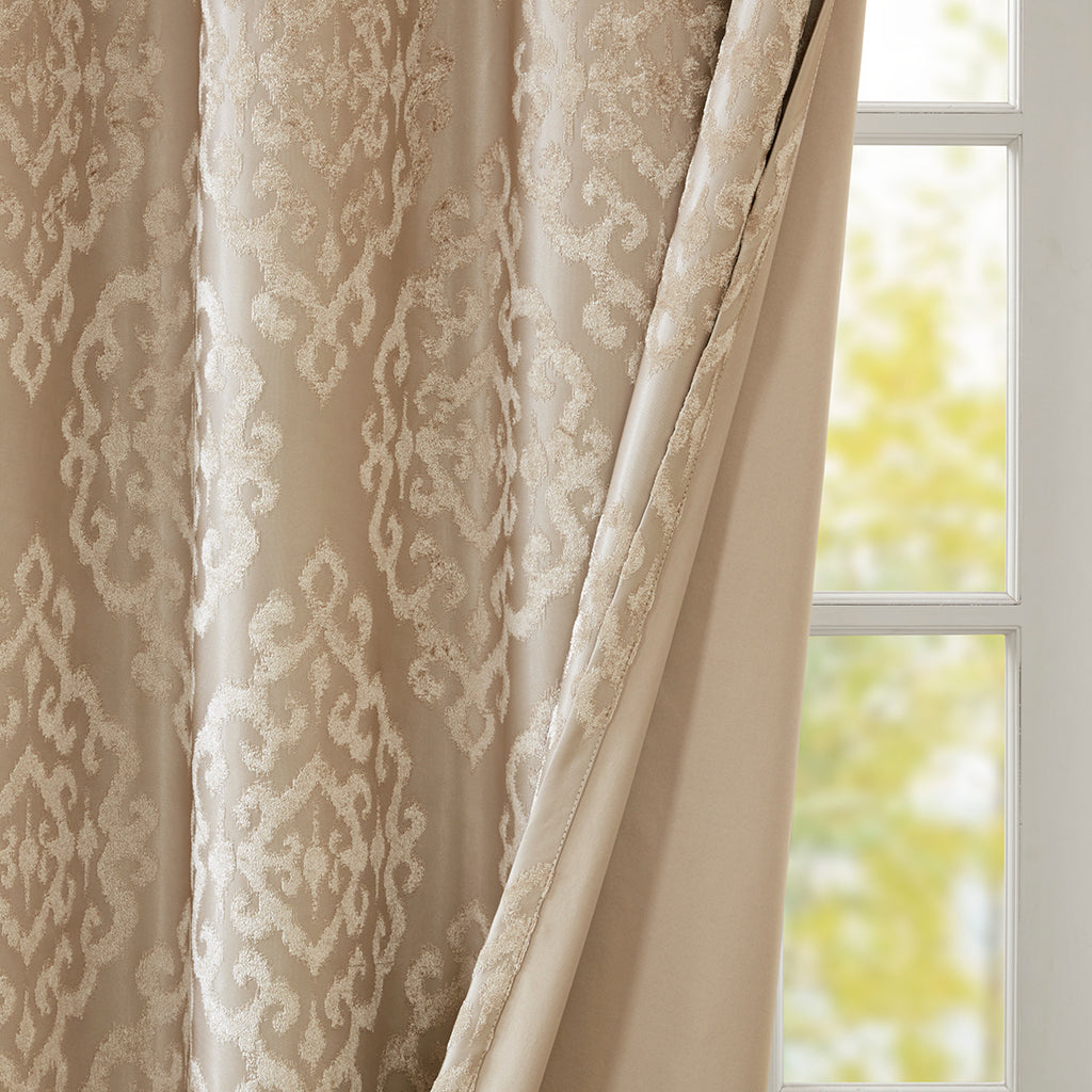 Knitted Jacquard Damask Total Blackout Grommet Top Curtain Panel (Only 1 Pc Panel)