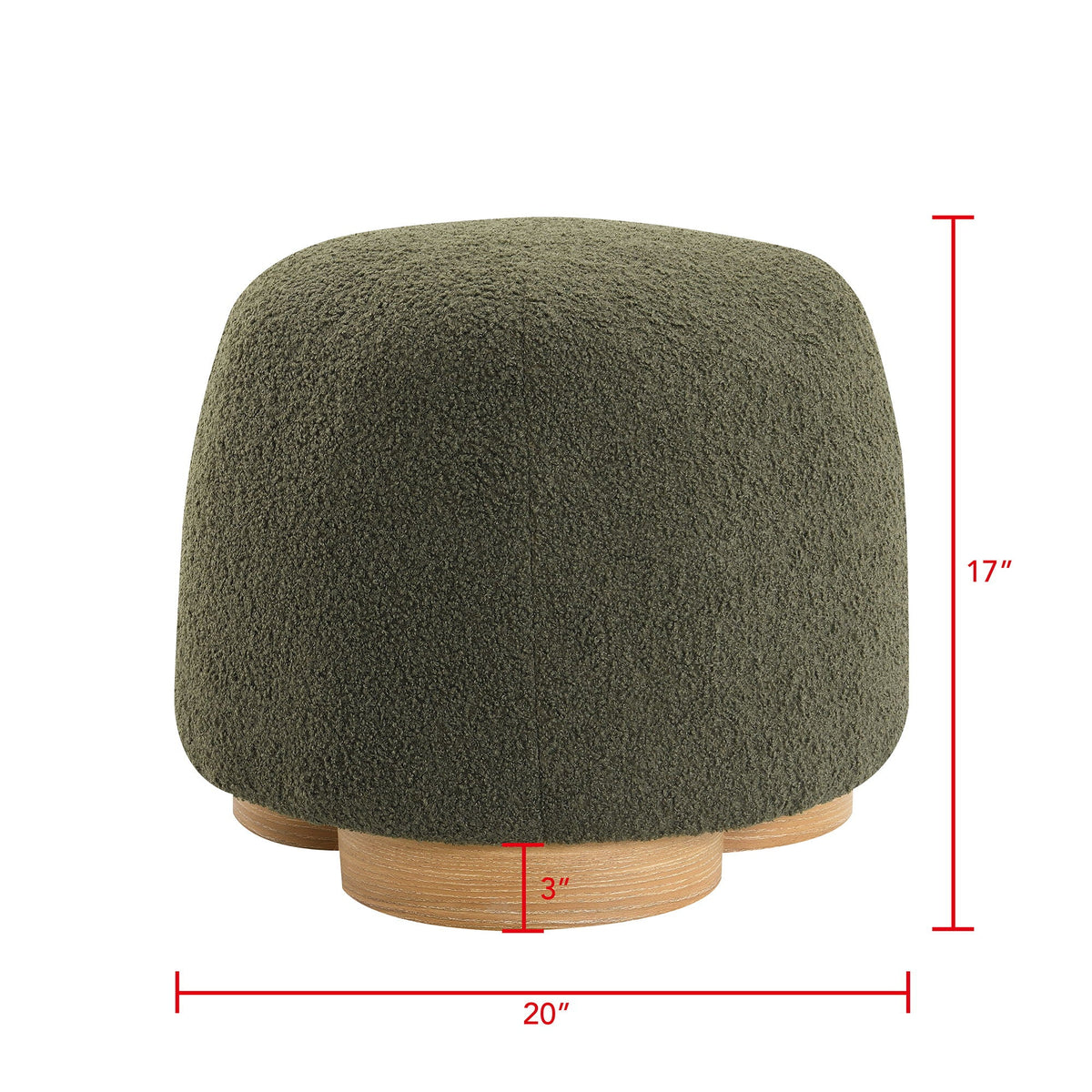 Round Soft Teddy Fabric Upholstered Ottoman with Metal Accents - White or Dark Green