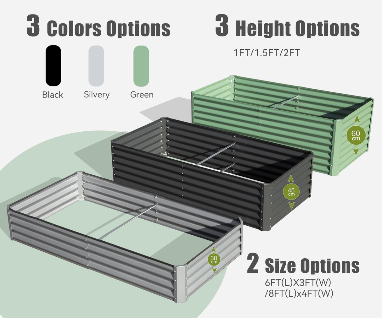 6x3x2ft Galvanized Raised Garden Bed