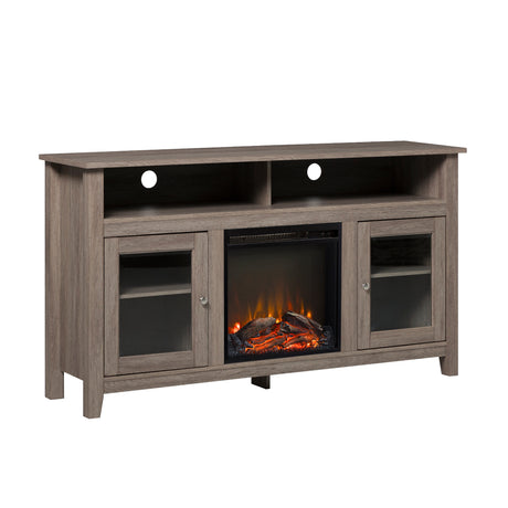 Classic-Glass-Door-Fireplace-Tall-TV-Stand-for-TVs-up-to-65-inches-Driftwood-Finish-MDF-and-Glass-Construction-Fireplace/TV-Stand