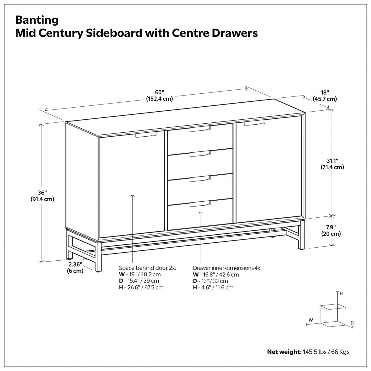 Banting - Sideboard With Centre Drawers