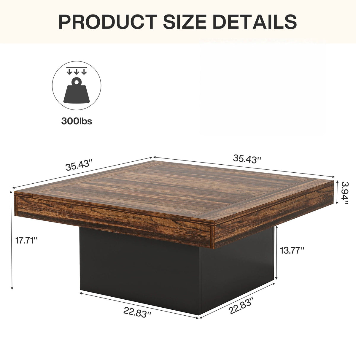 LED Coffee Table With Base, Center Table For Living Room - Rustic Brown