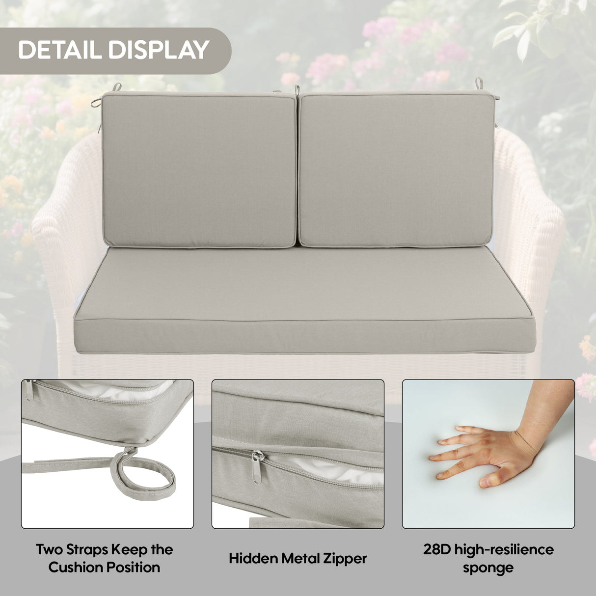 Set of 3 Outdoor Loveseat Cushion Set 48 x 24 Inch, Waterproof & Fade-Resistant
