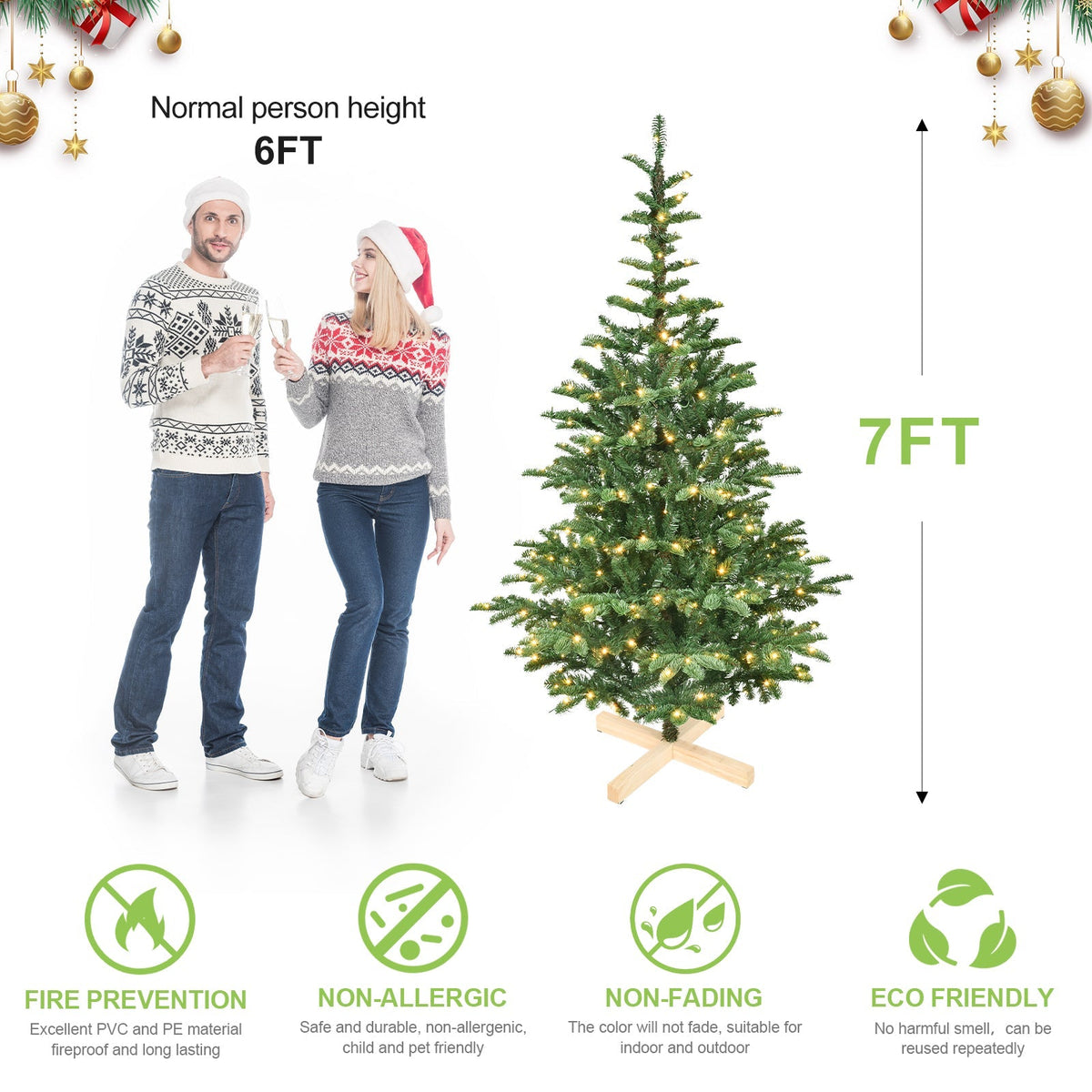 8ft Pre-Lit Christmas Tree with 500 Warm LED Lights - Green