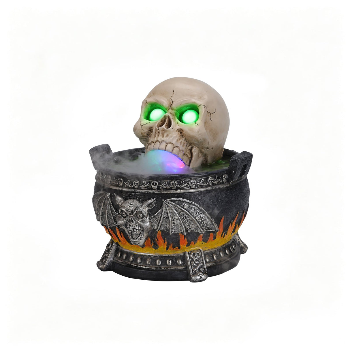 Halloween Skull Cauldron Statue with LED Light and Smoke Fog Effect