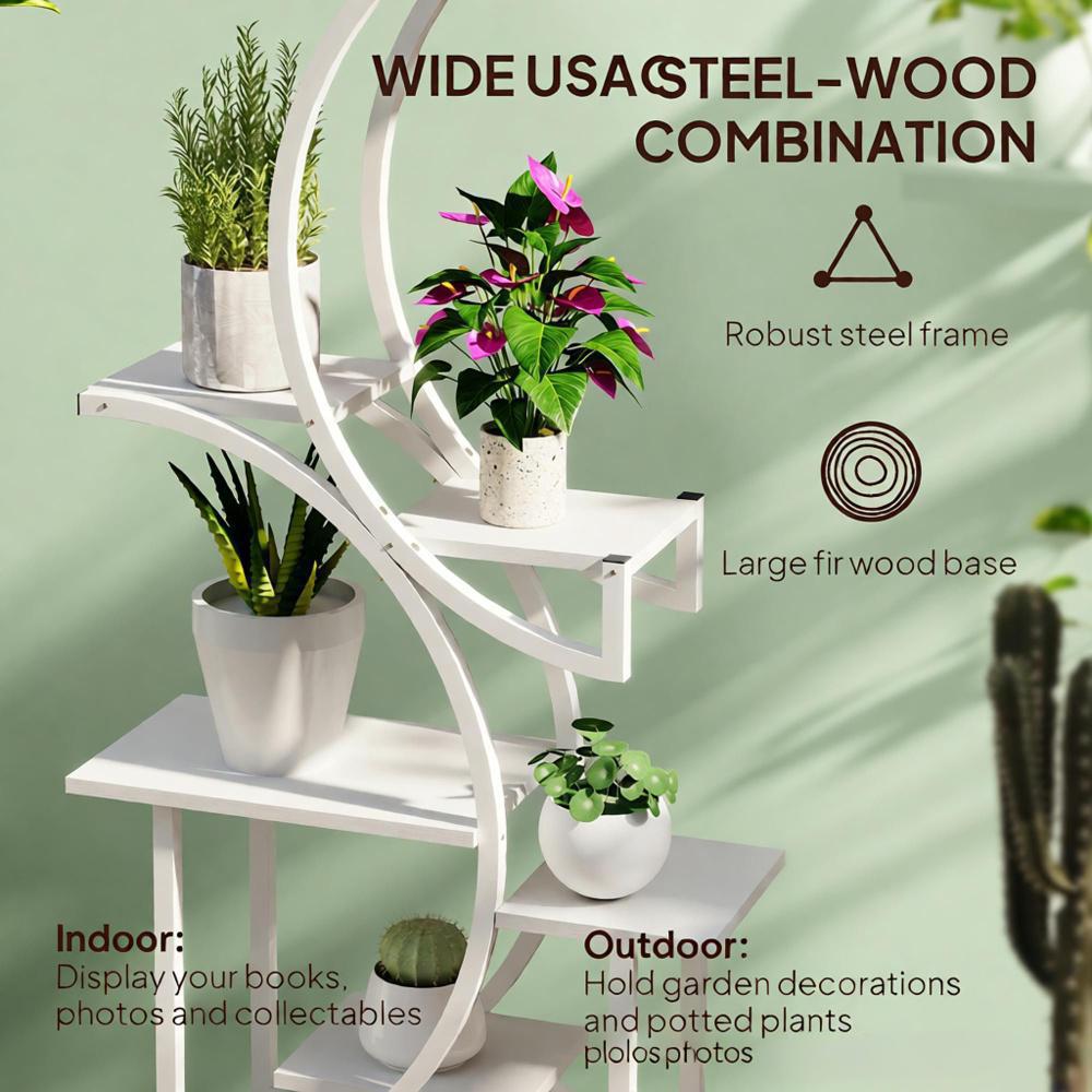 White S-Shaped Plant Stand, 8 Tier Plant Shelf