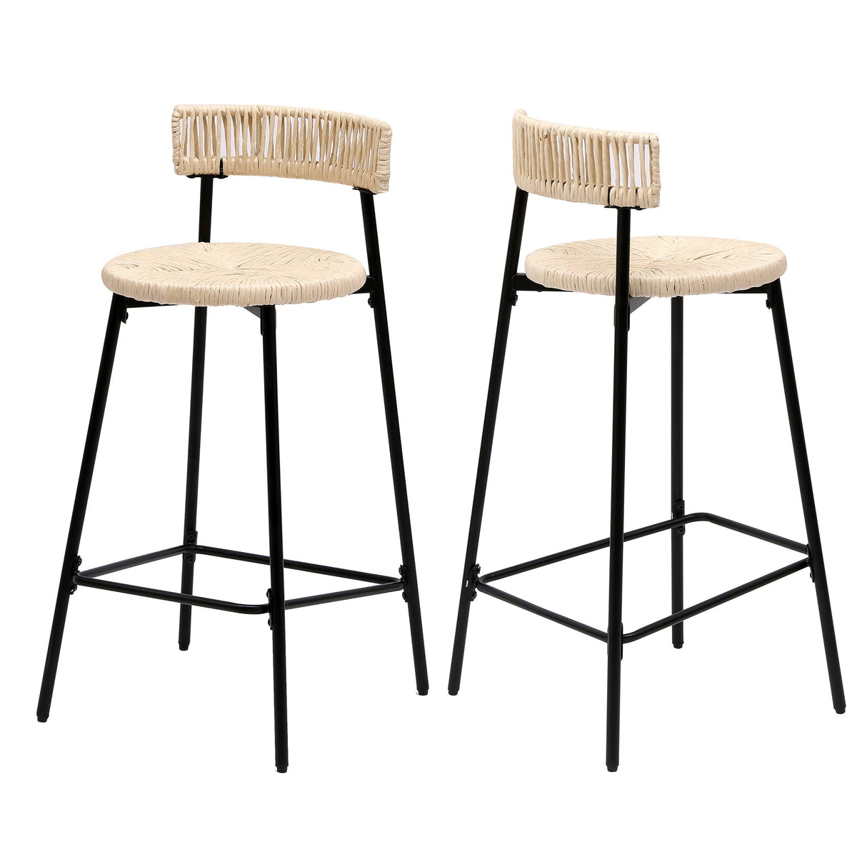 Boho Style Handwoven Paper Rope Counter Stools (Set of 2)