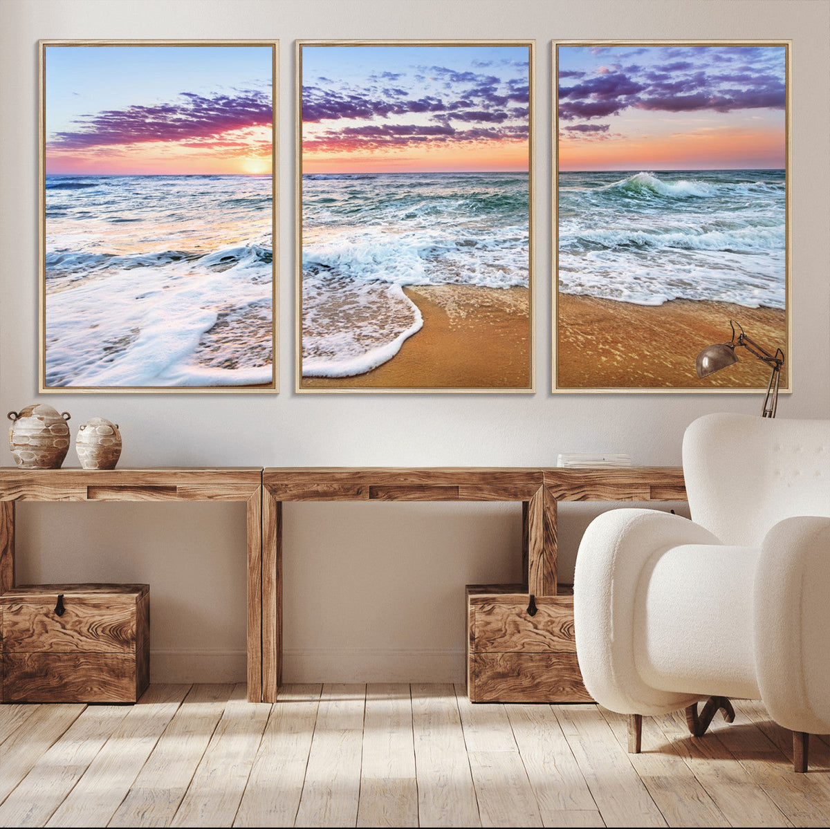Coastal Sunset Art Beach Canvas Wall Art Print | Ocean Waves