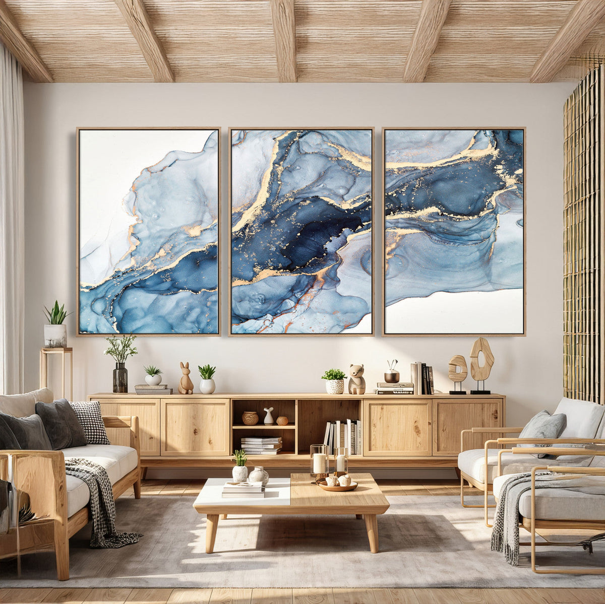 Blue Abstract Canvas Wall Art Print | Fluid Marble Effect Abstract Art
