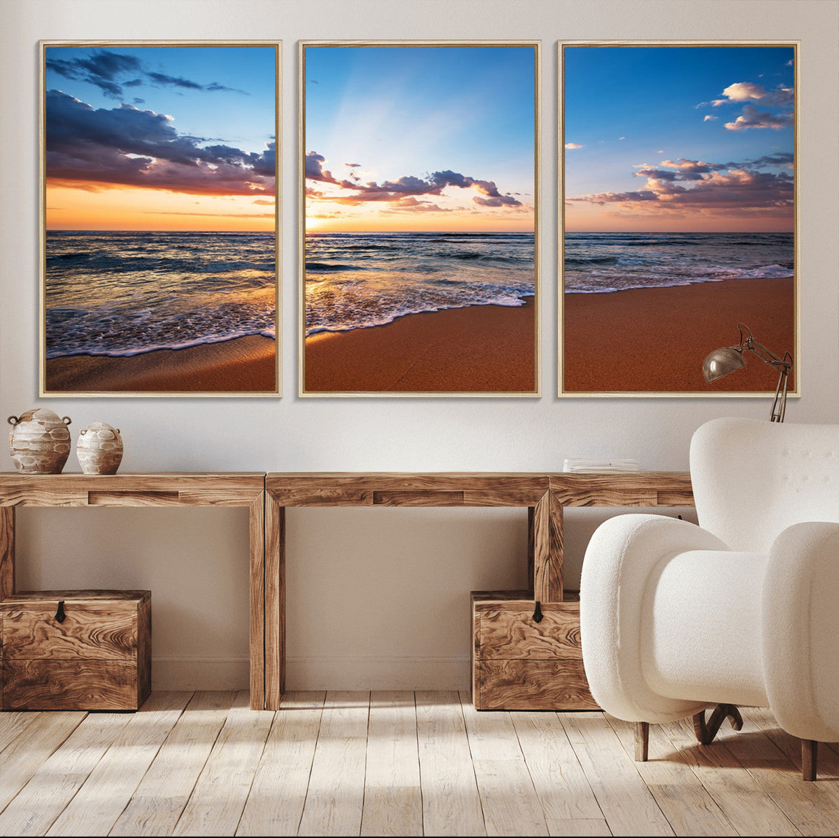 Serene Ocean Sunset Canvas Print, Golden Hour Beach Wall