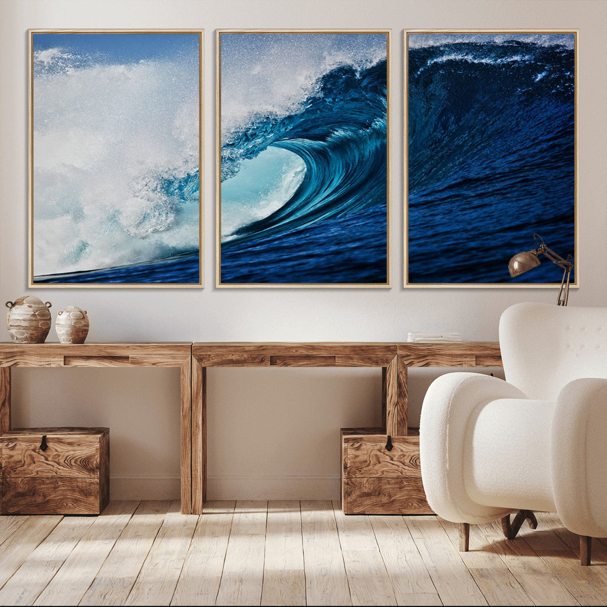 Ocean Wave at Sunset Canvas Art, Large Wall Print of Vibrant