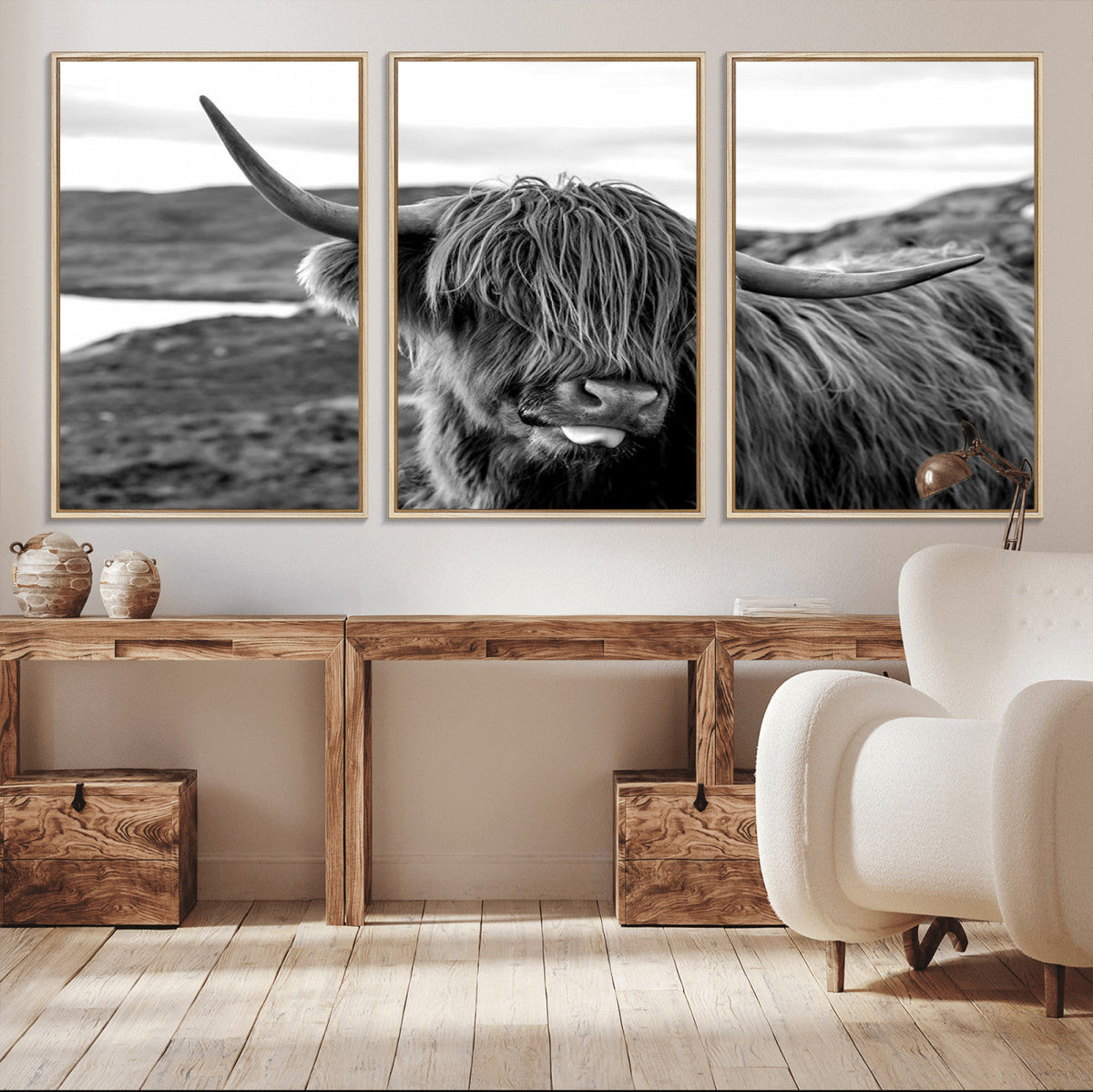 Longhorn Steer Canvas Print Wall Art, Highland Cow Canvas
