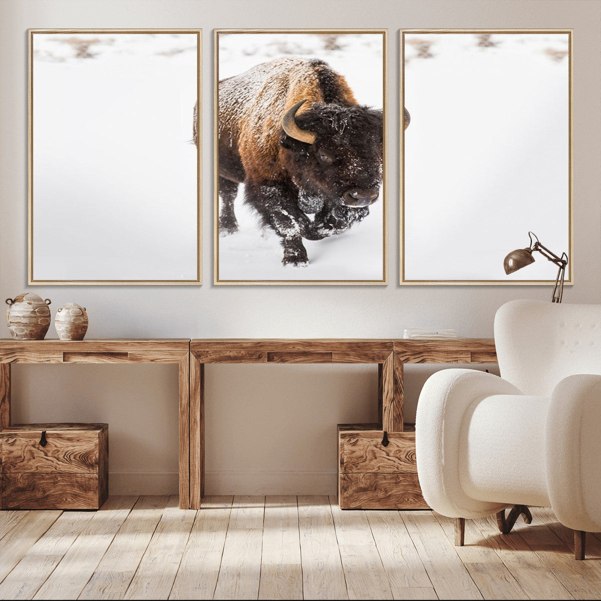 Bison Winter Wall Art Canvas Print For Farmhouse Decor