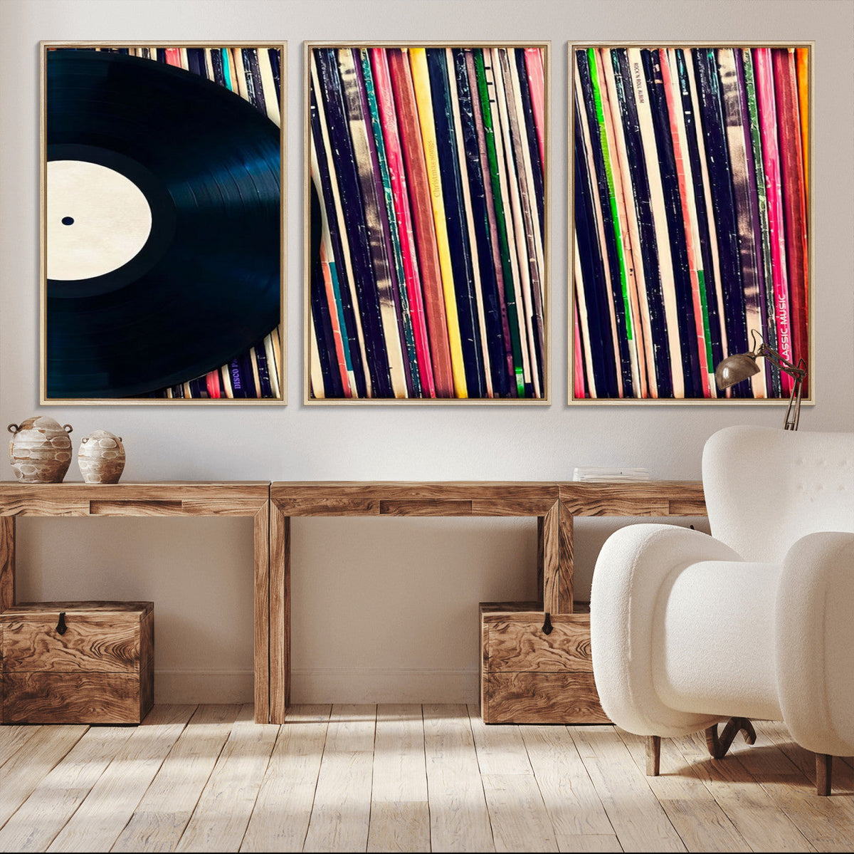 Vinyl Record and Album Collection Canvas Wall Art - Retro