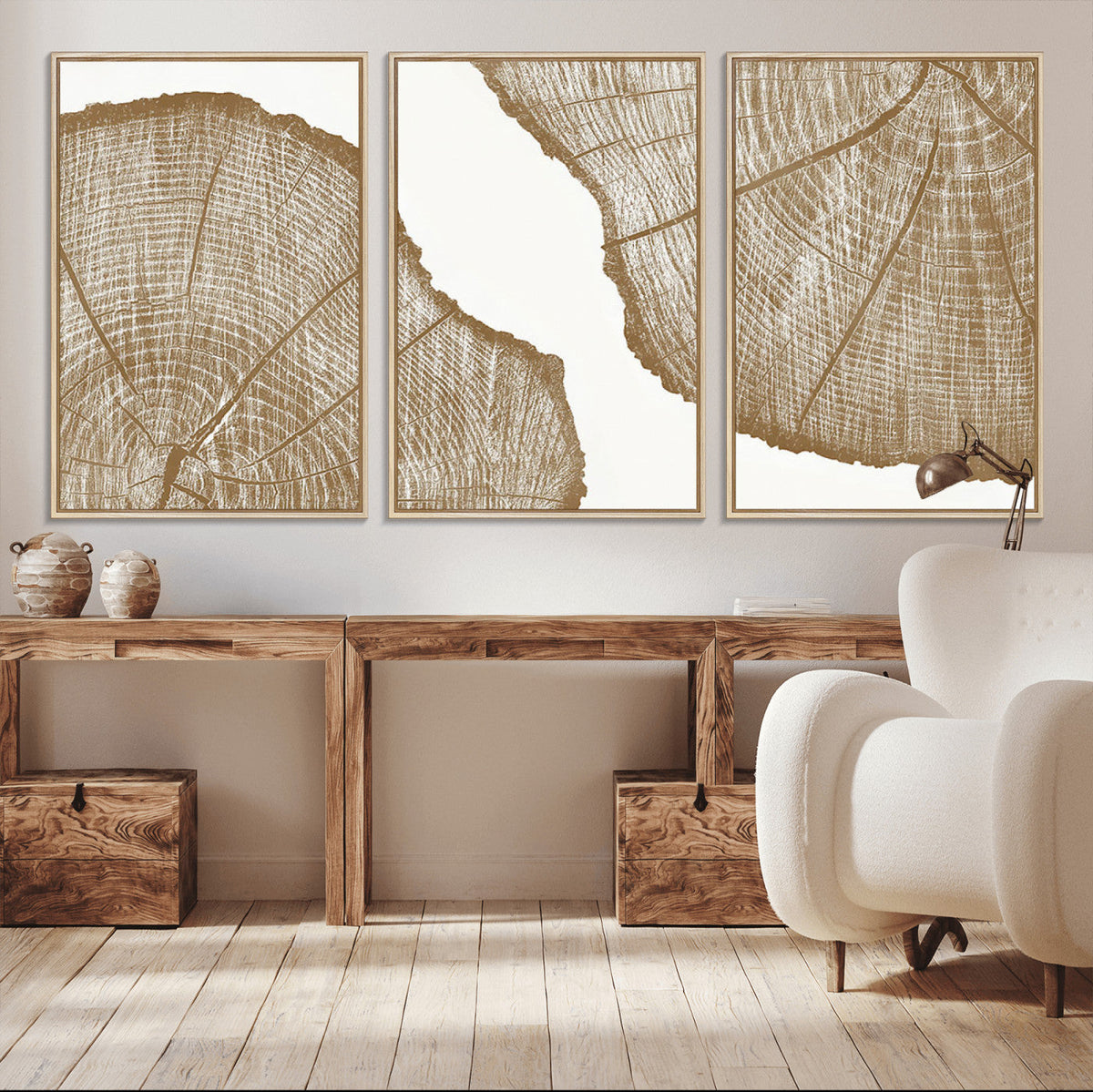 Rustic Brown Tree Ring Wall Art Canvas Print – Framed and