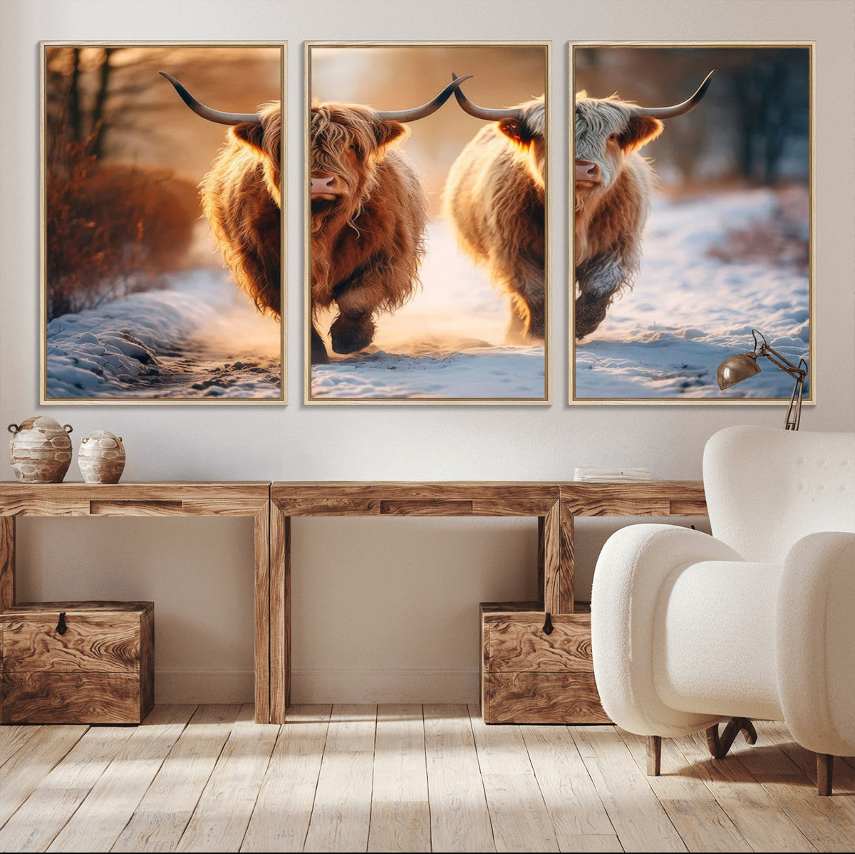 Scottish Highland Cow Horn Farm Wall Art Canvas Print