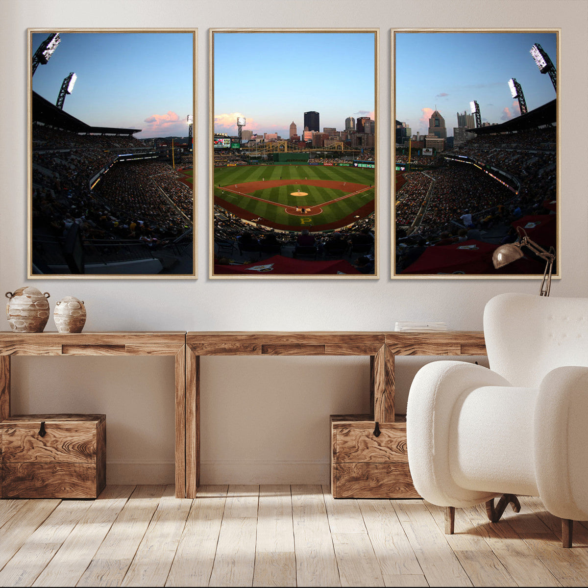 PNC Park Evening Game Triple Canvas Wall Art - Pittsburgh