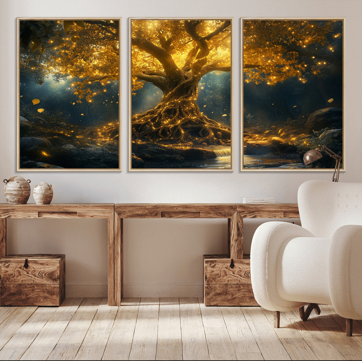 Golden Tree of Life Canvas Wall Art Print - Majestic Glowing