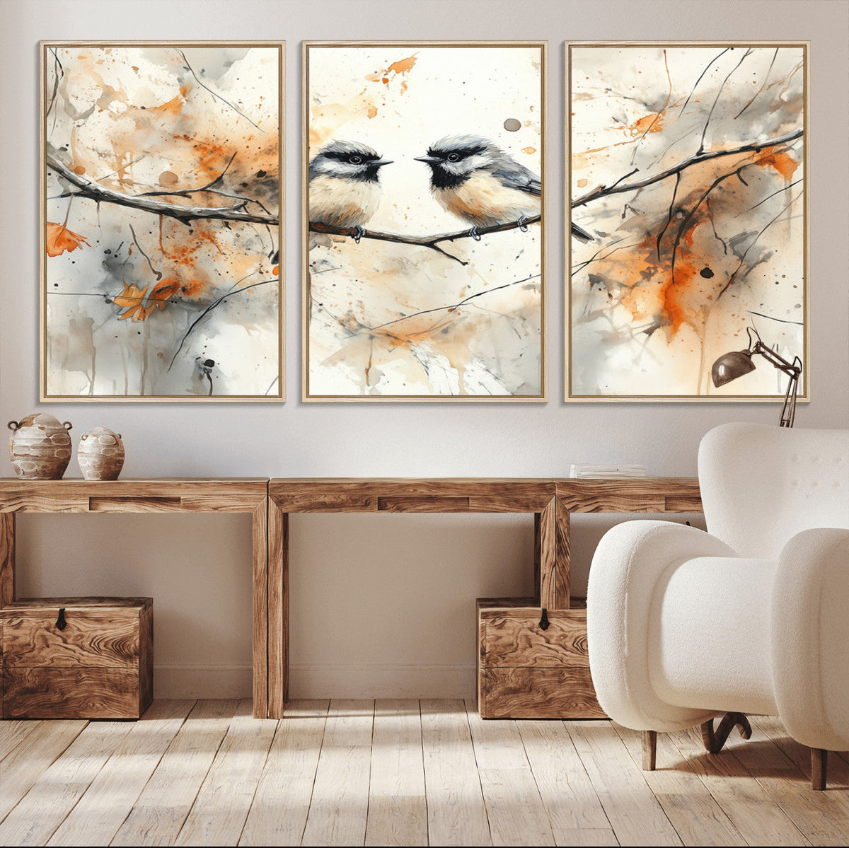 Abstract Watercolor Chickadee Bird Canvas Wall Art Print -