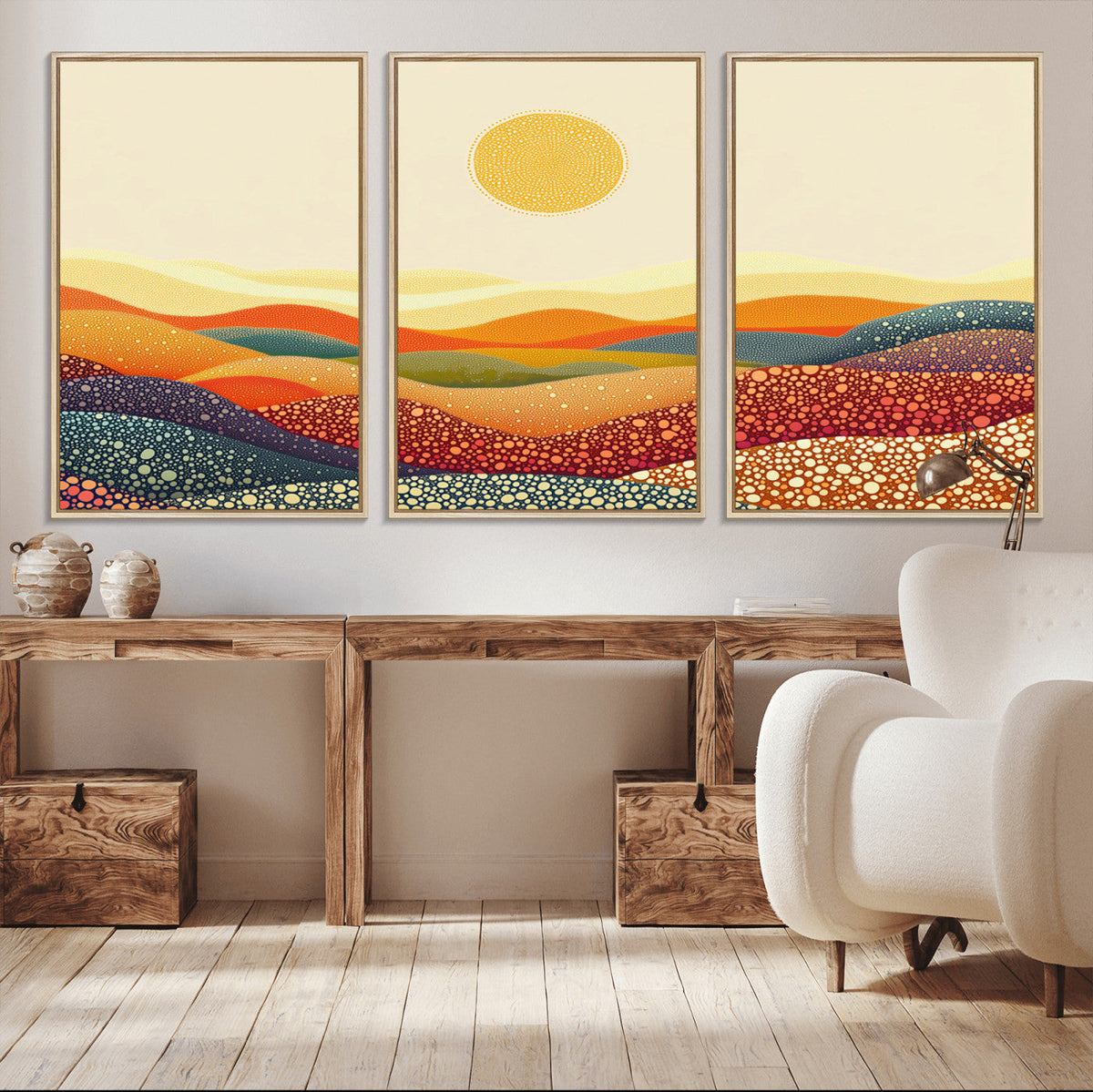 YAYOI KUSAMA Colorful Dot Art Landscape Canvas - Framed