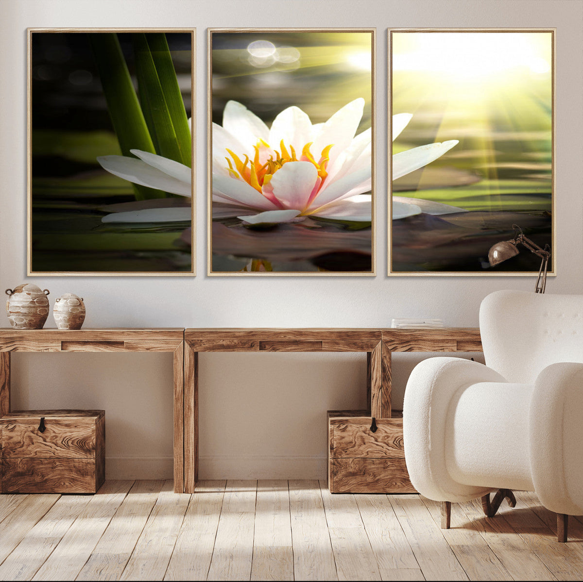 Lotus Flower Wall Art Canvas Print, Water Lily Large Wall
