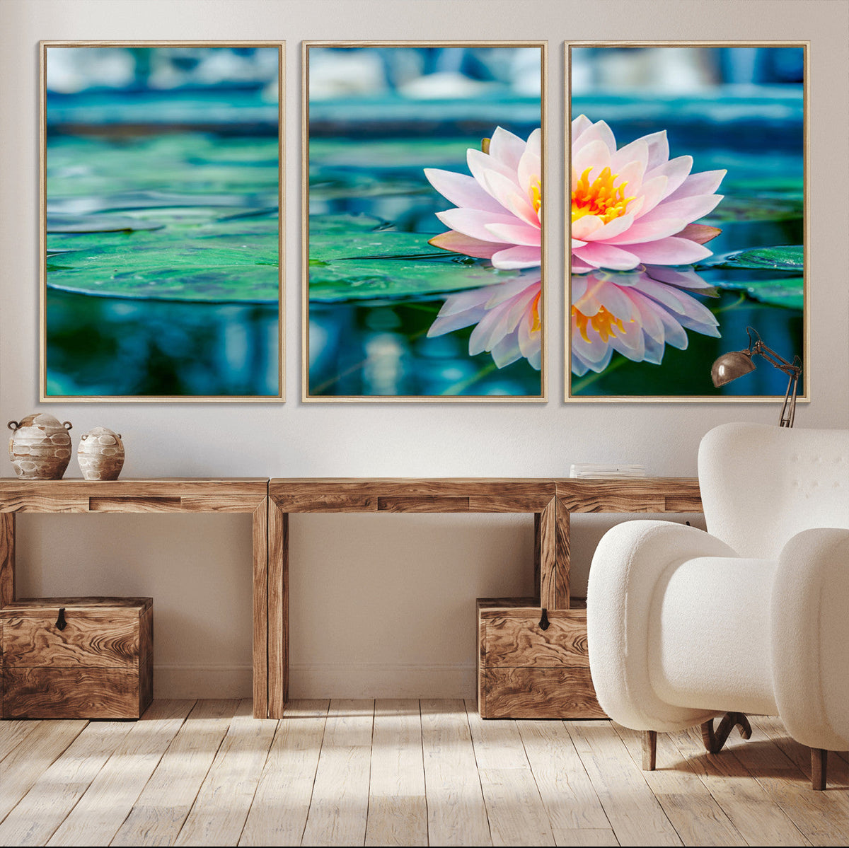 Lotus Flower Wall Art Canvas Print, Water Lily Large Wall