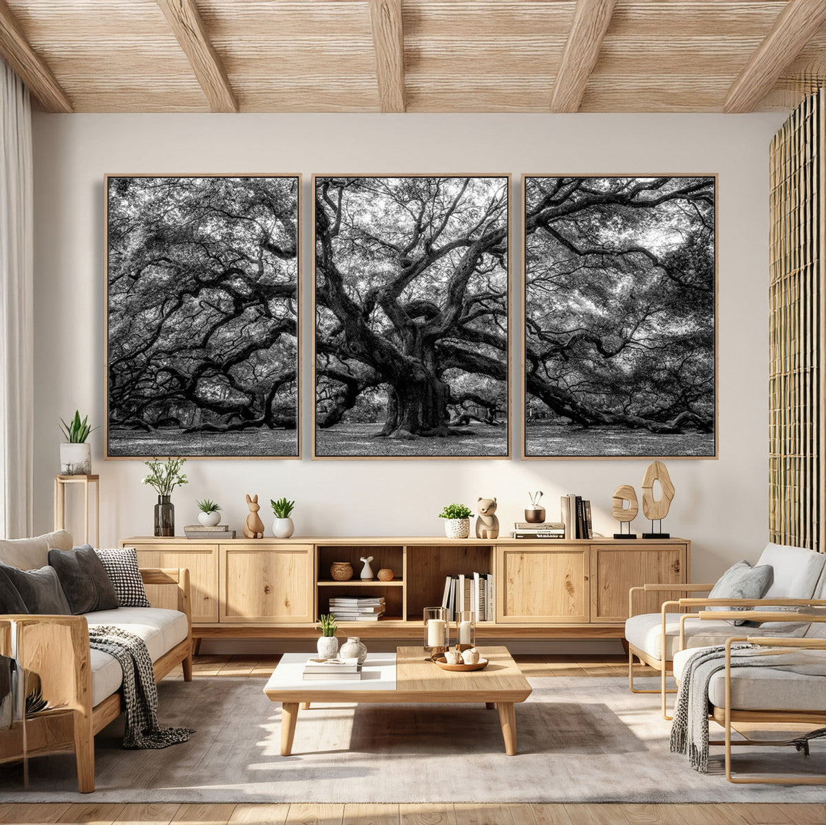 Black and White Old Angel Oak Tree Wall Art Canvas Print