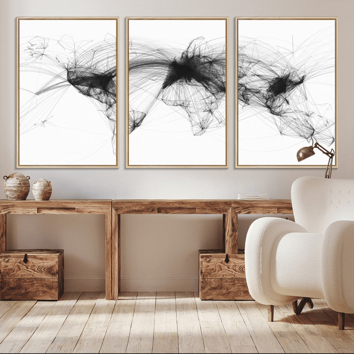 Flight Routes Air Traffic Map Canvas Wall Art - Framed -