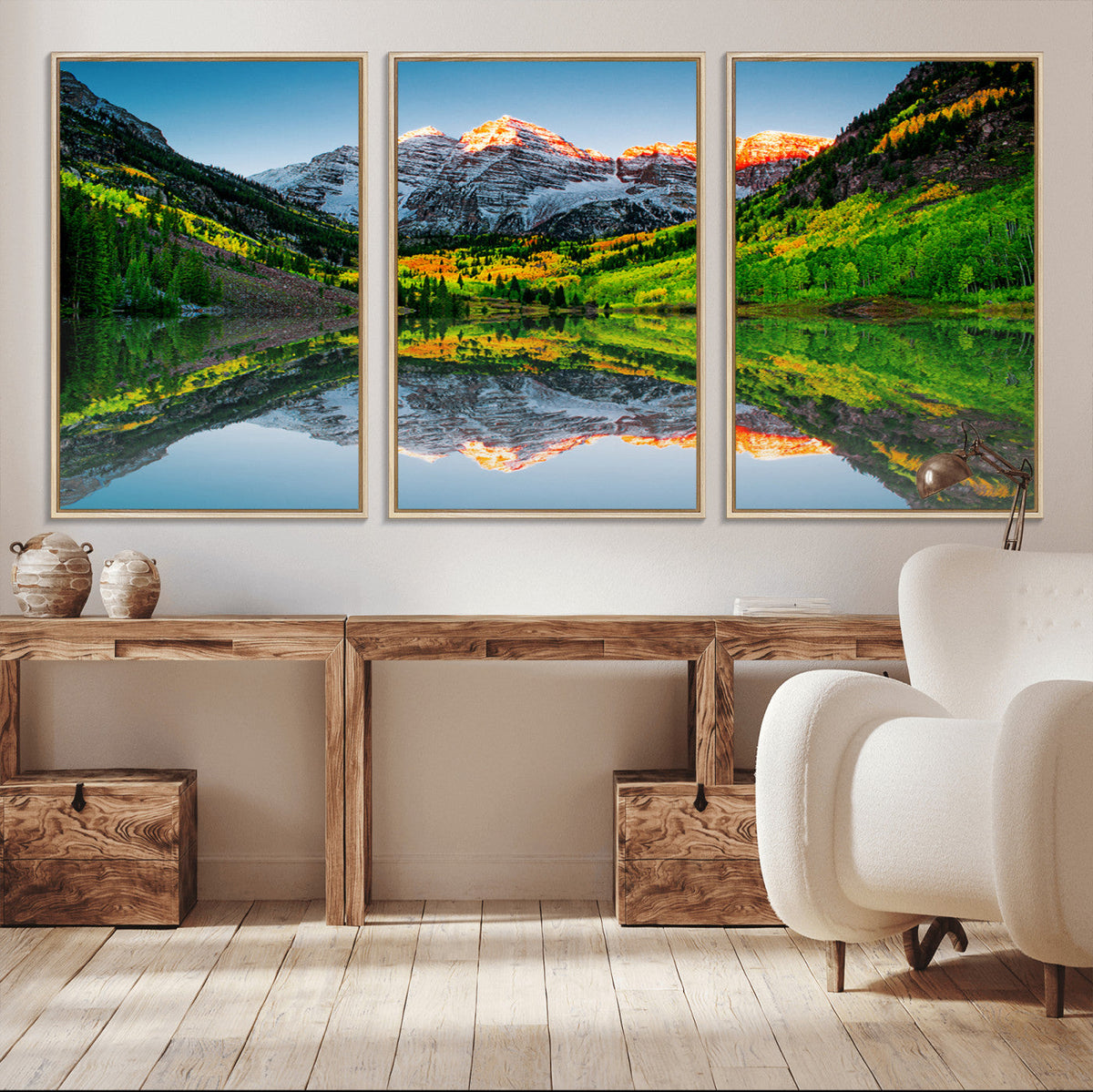 Sunrise Maroon Bells Lake Wall Art Canvas Print – Framed Elk