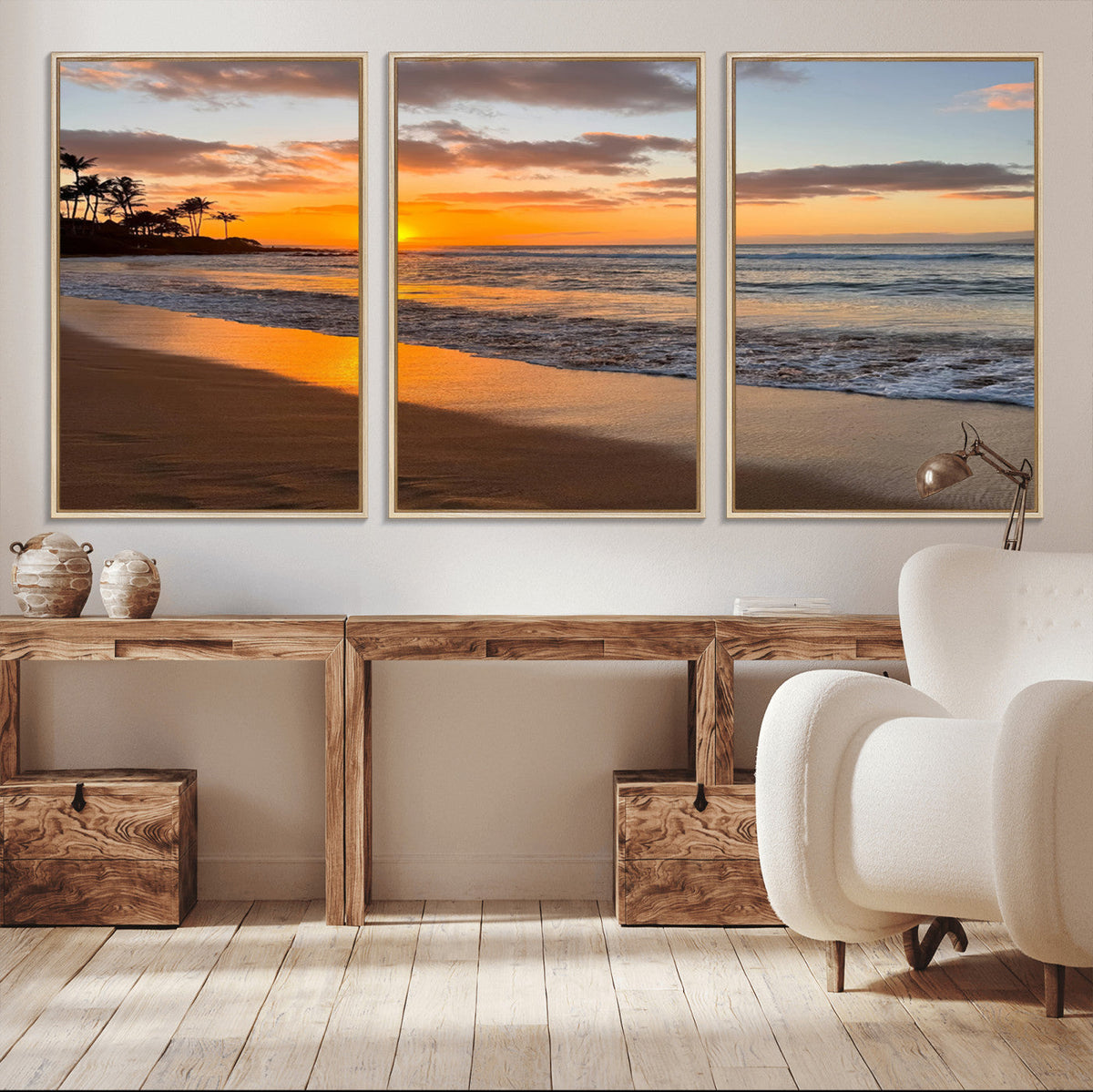 Tropical Beach Wall Art – Framed Sunset Ocean Canvas
