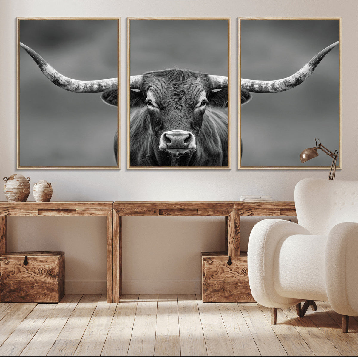 Texas Longhorn Wall Art Canvas Print – Framed Western Bull