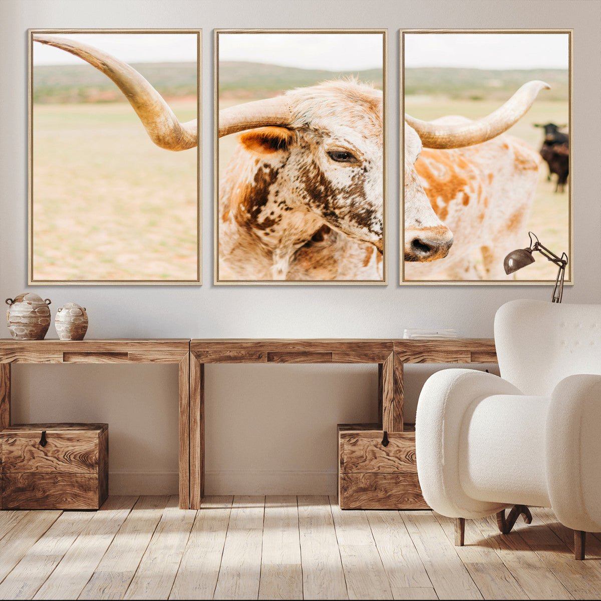 Texas Longhorn Wall Art Canvas Print – Framed Spotted Cow