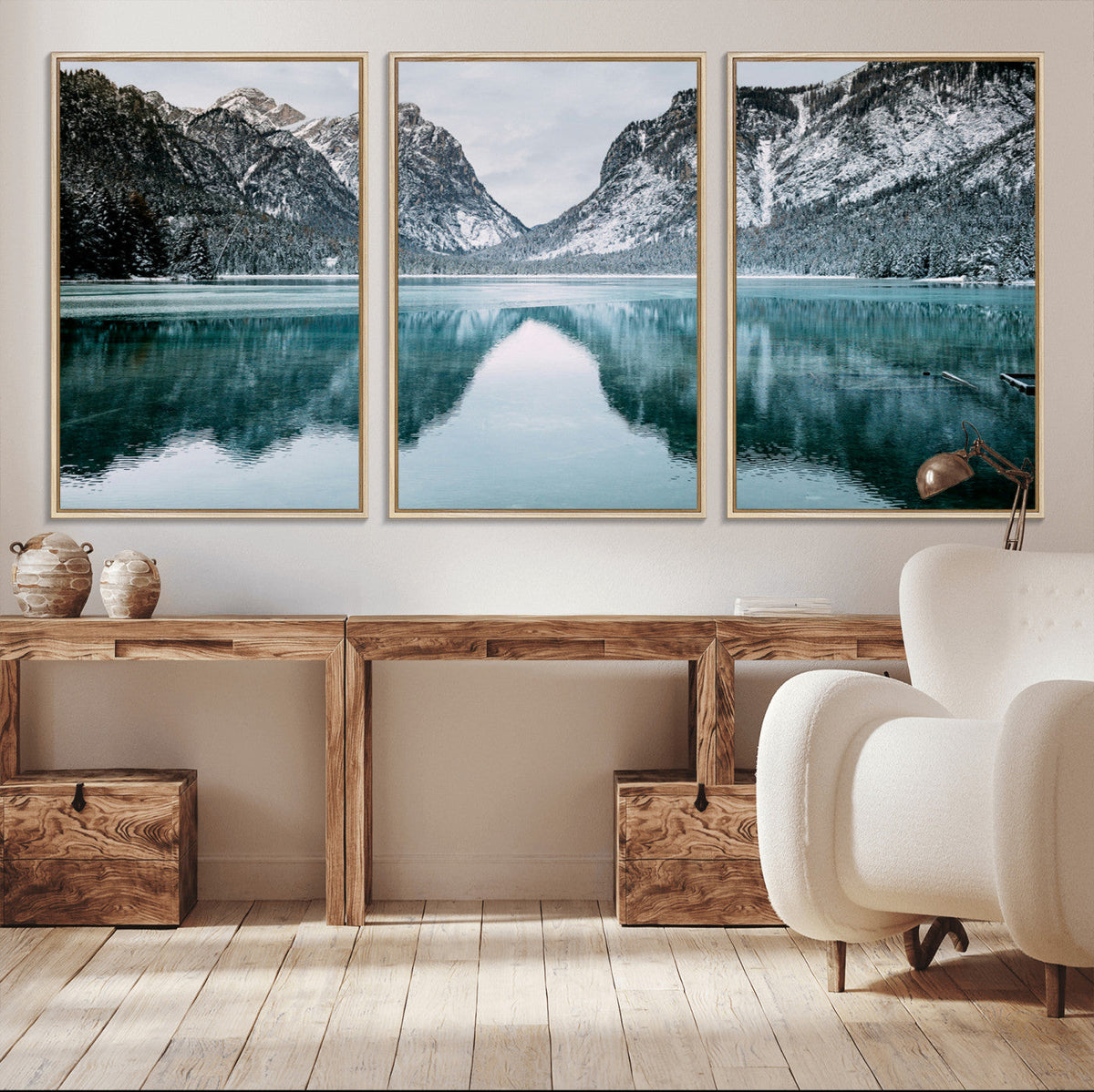 Mountain Lake Wall Art Canvas Print – Framed Toblacher See
