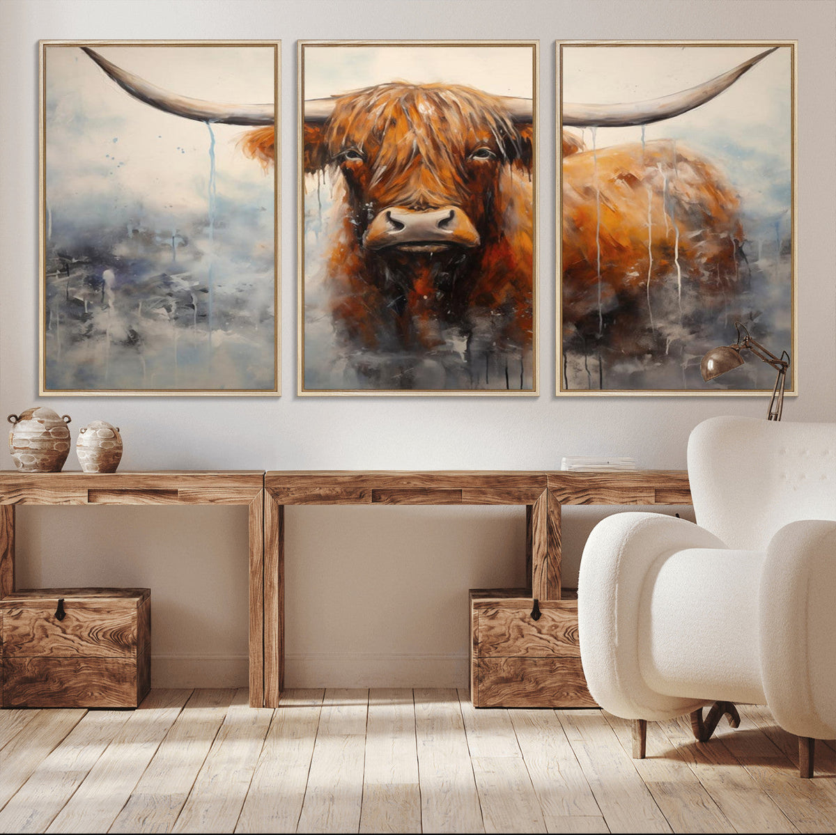 Scottish Highland Wall Art Canvas Print, Framed Longhorn Art