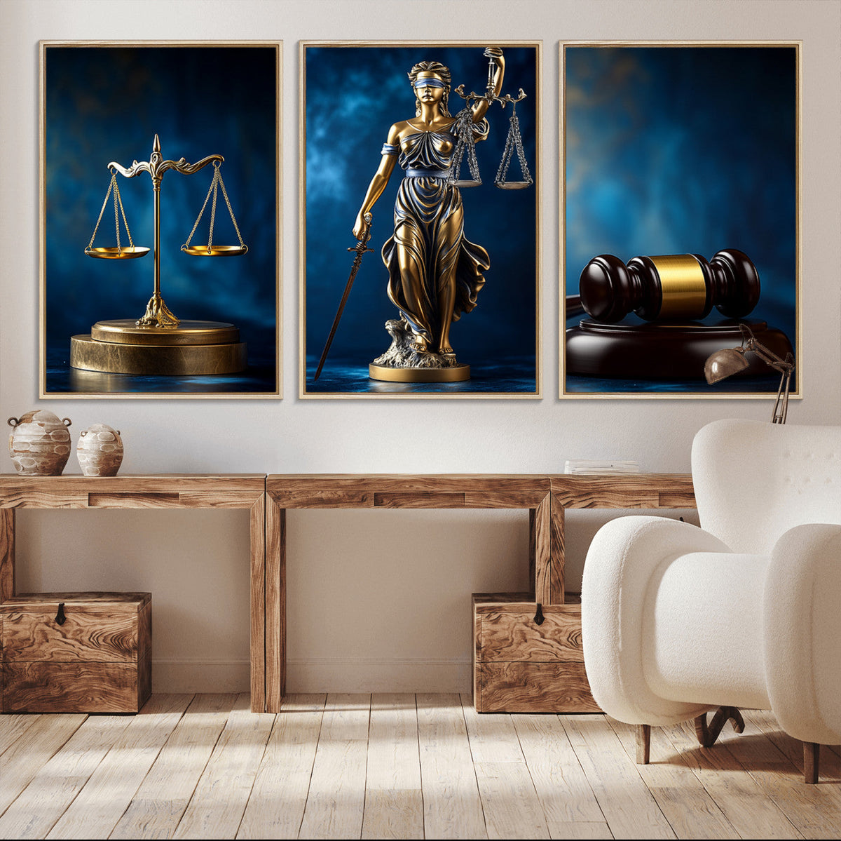 Lady Justice Wall Art Canvas Print – Elegant Gold Legal