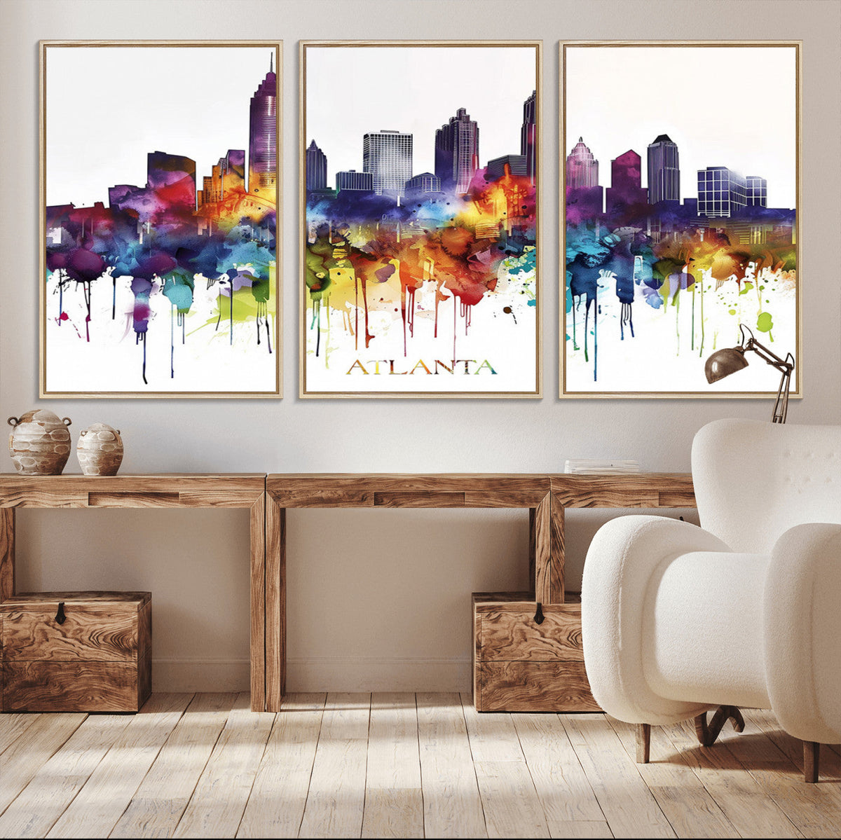 Atlanta Skyline Wall Art Canvas Print – Framed Colorful