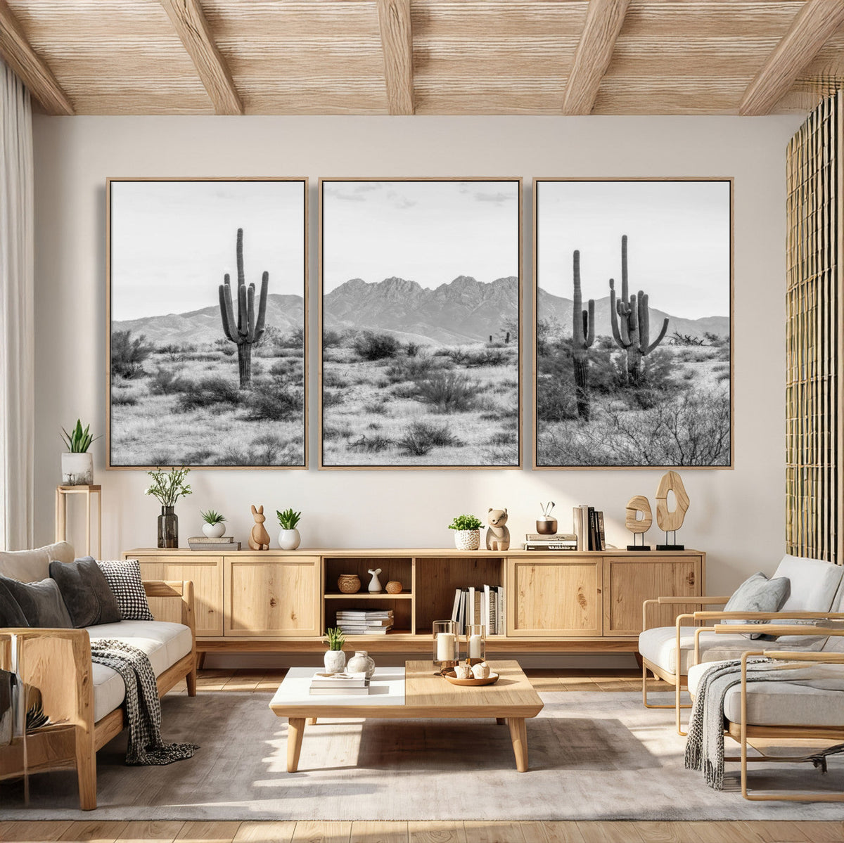 Black White Arizona Desert Canvas Wall Art Cactus Farmhouse