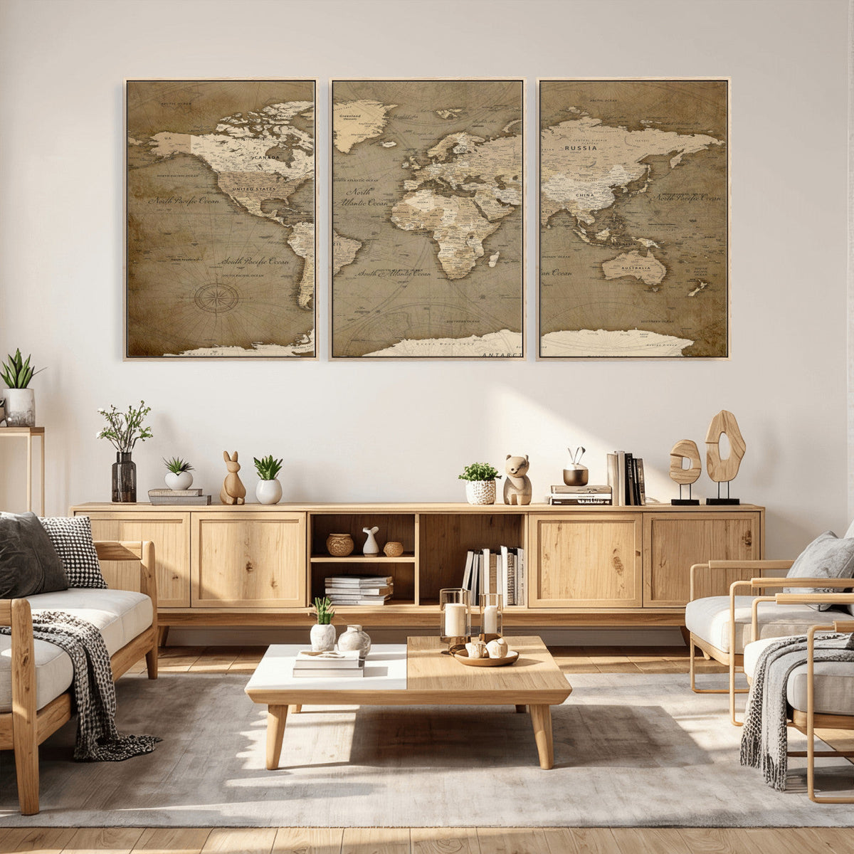 World Map Wall Art Canvas Print, Framed Map Art Picture