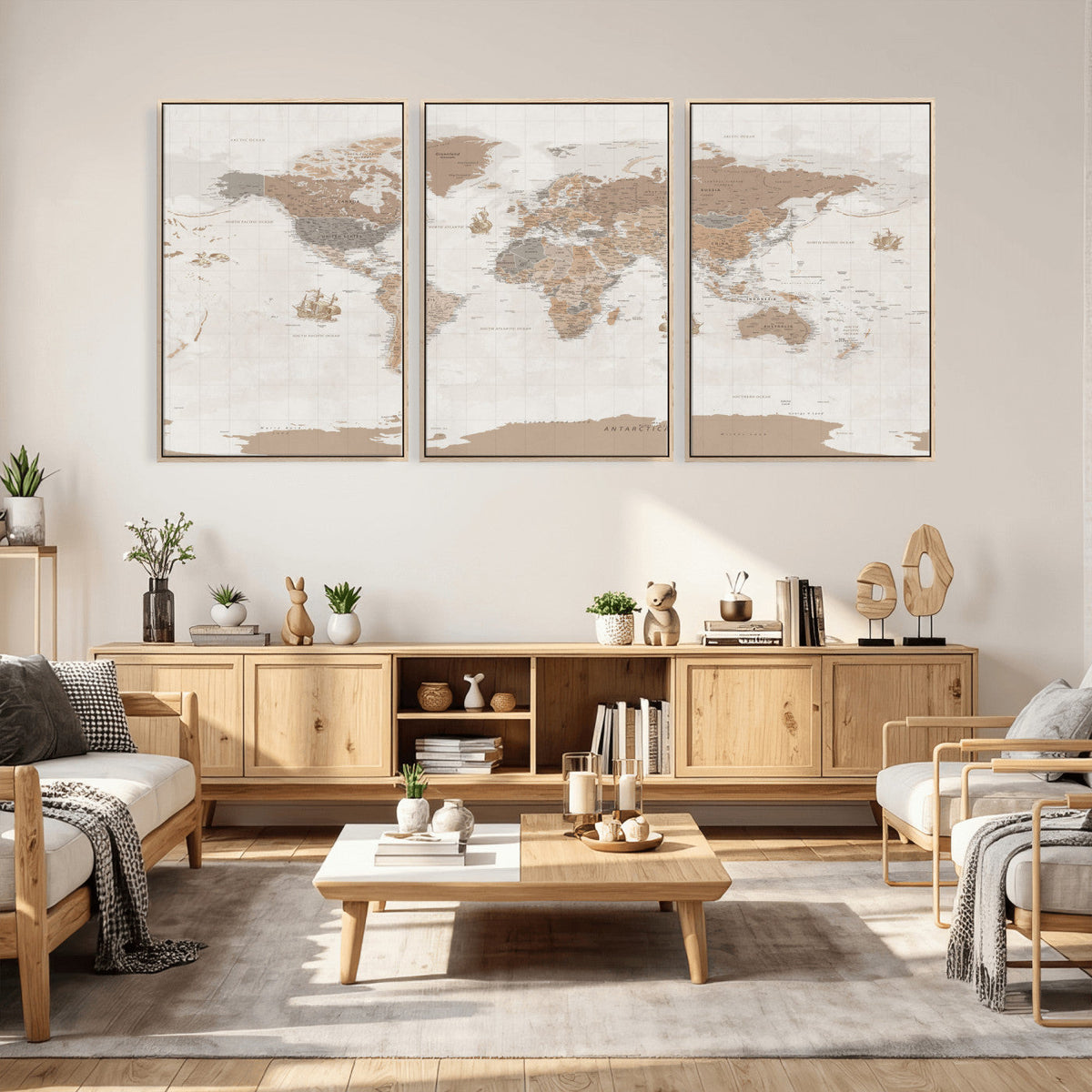 Framed Large World Map Canvas Print for Office Decor