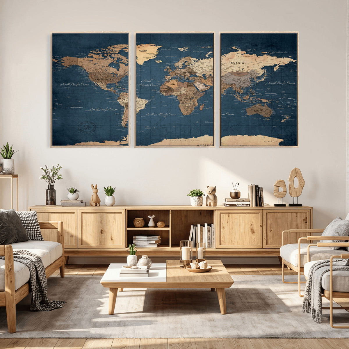 Navy Blue World Map Canvas Print – Framed Travel Map Wall