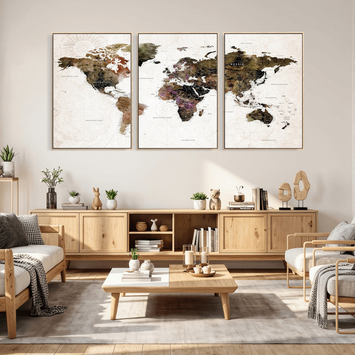 Watercolor World Map Print - Large Wall Art Canvas Print for