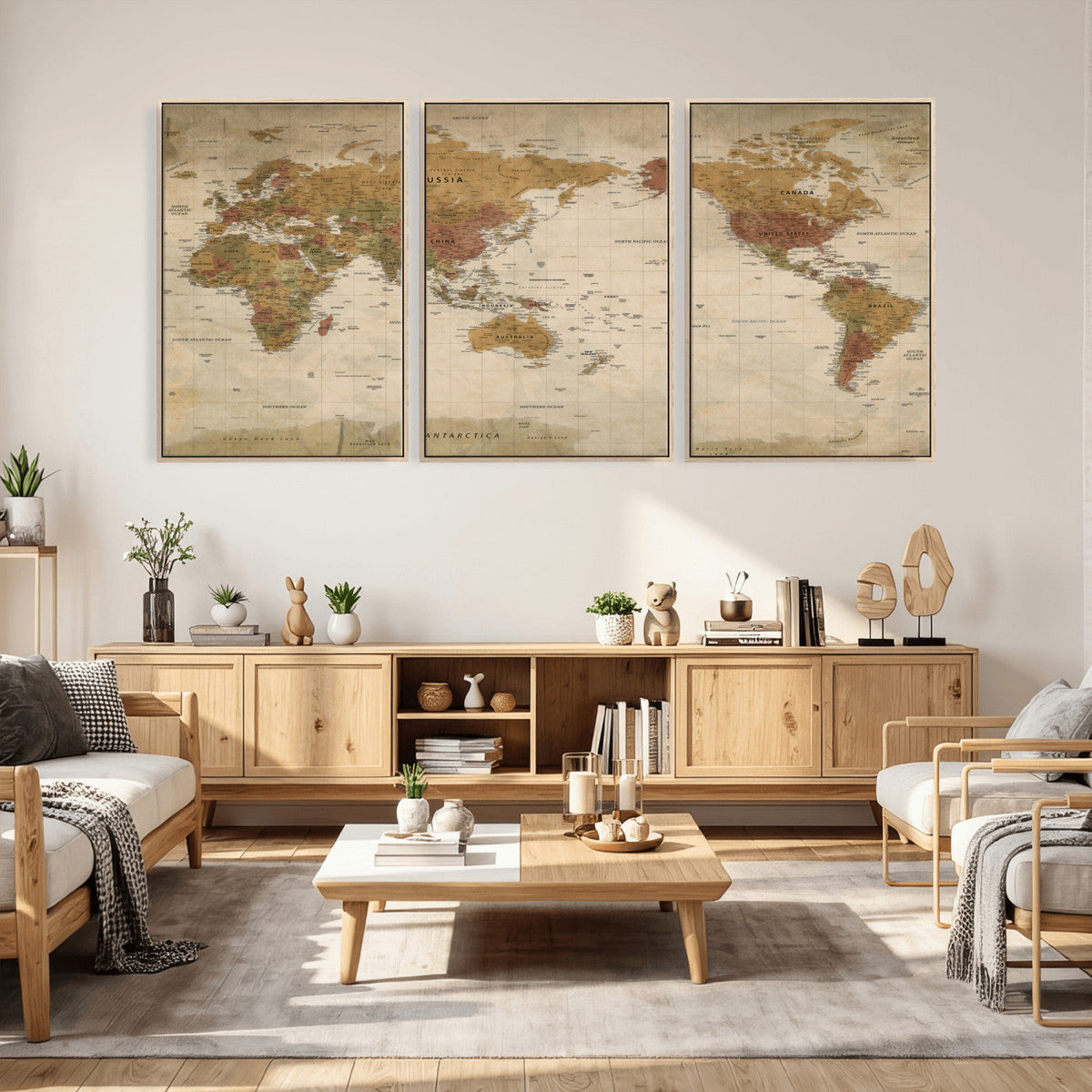 Vintage Detailed World Map Wall Art Canvas Print – Antique