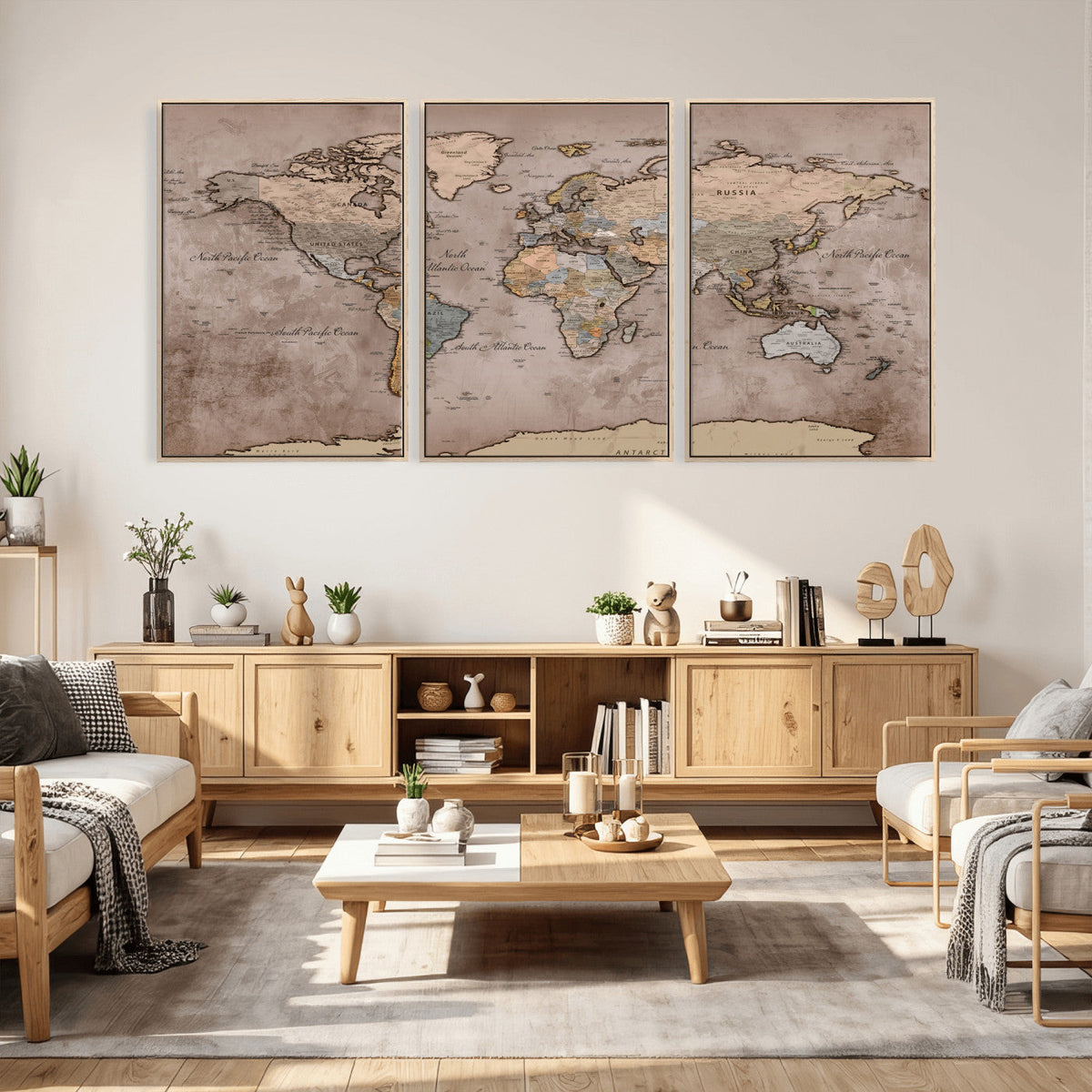 Grunge World Map Canvas Wall Art - Vintage Aged World Map