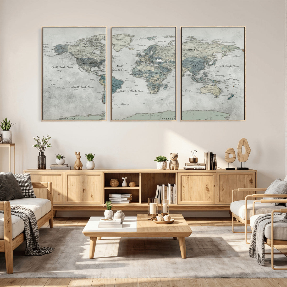 Neutral Vintage World Map Canvas Wall Art Print, Classic Map