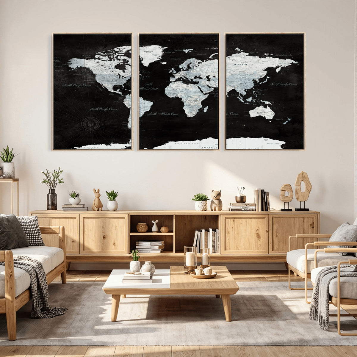 World Map Canvas Print – Framed Push Pin Wall Art, Color