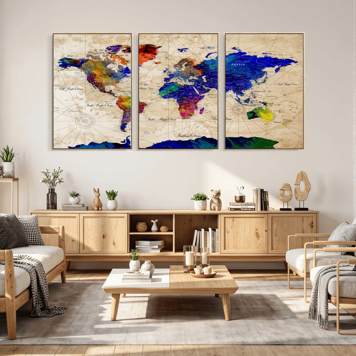 Watercolor World Map Canvas Print – Framed Wall Art for