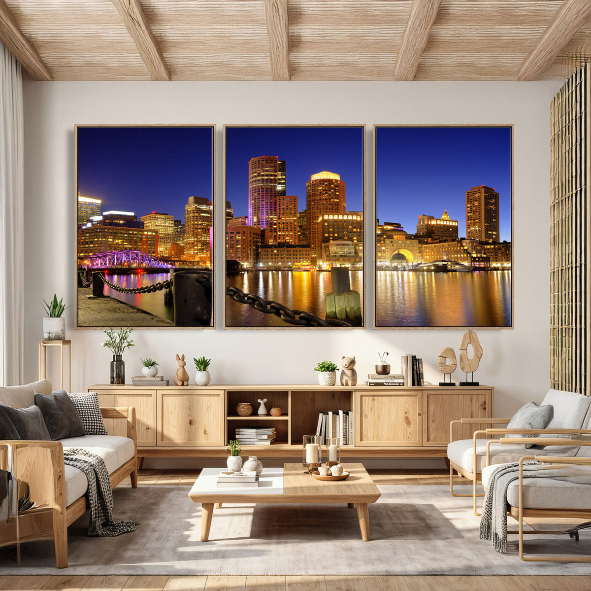 Boston Wall Art Canvas Print, Boston City Downtown Night