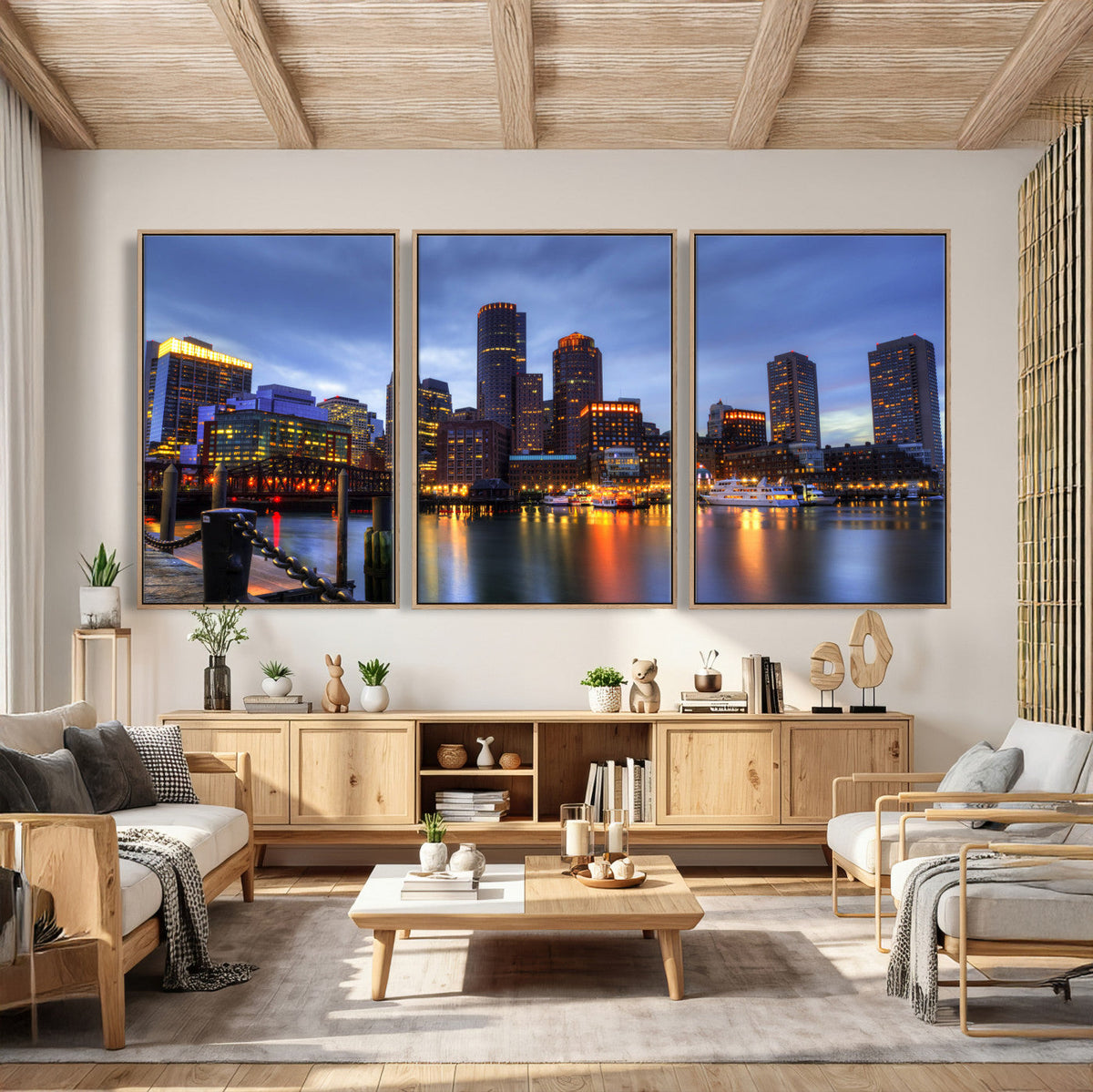 Boston Wall Art Canvas Print, Boston City Downtown Night